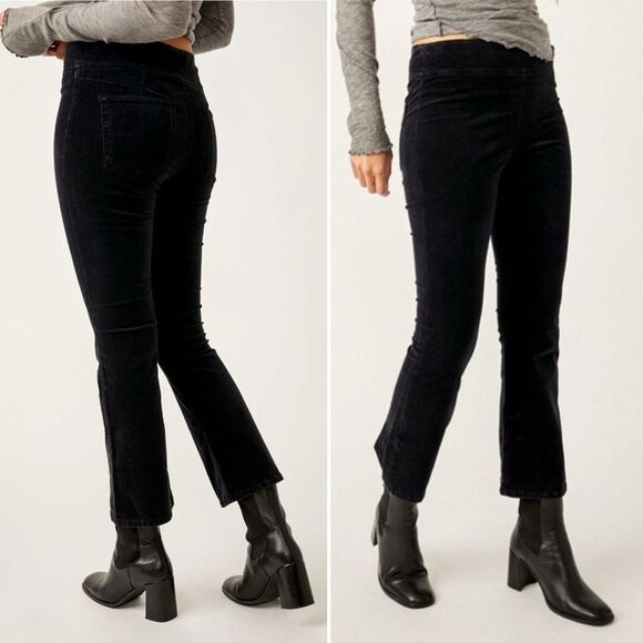 NWT Free People In My Feelings Black Velvet Crop Slim Flare Boho Pants Size XS - Picture 13 of 13